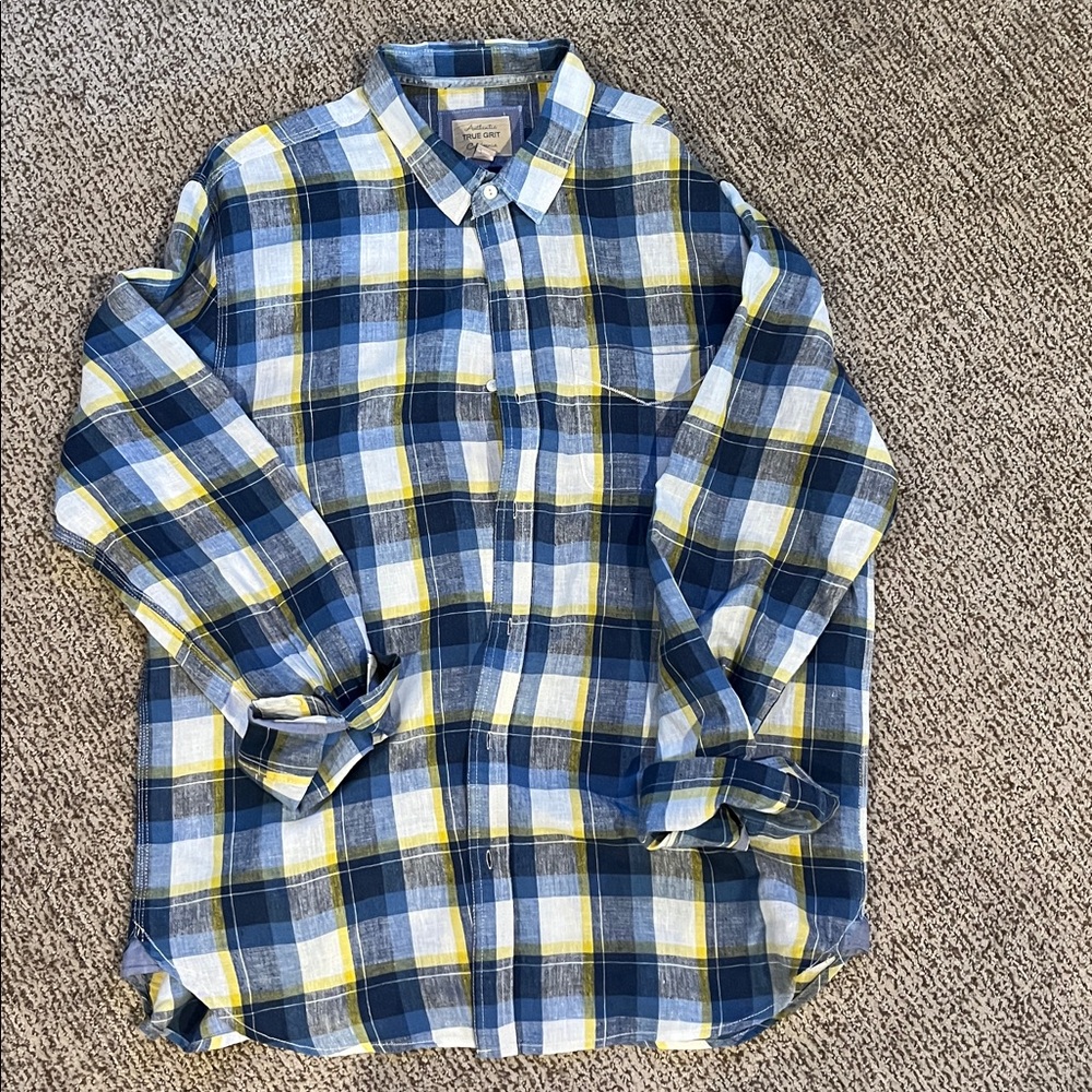 True Grit Blue and Yellow Plaid Casual Button Down Shirt